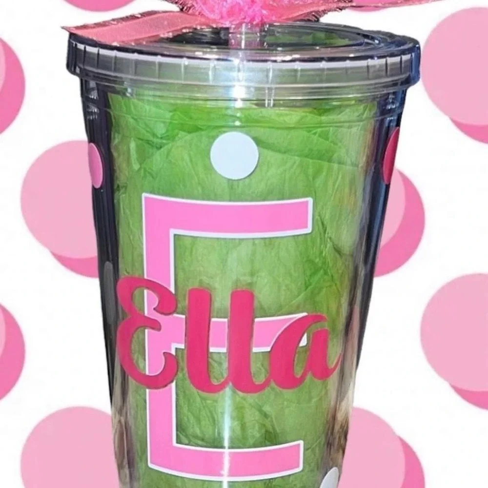 Acrylic Tumbler 16 ounce lid and‎ straw, custom name and color